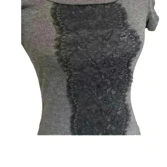 Iz Byer Y2K gray short sleeve top with black lace detail size small - Picture 2 of 8